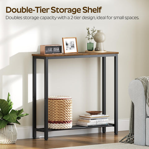 YATINEY rustic brown and black finish on narrow console table in living room