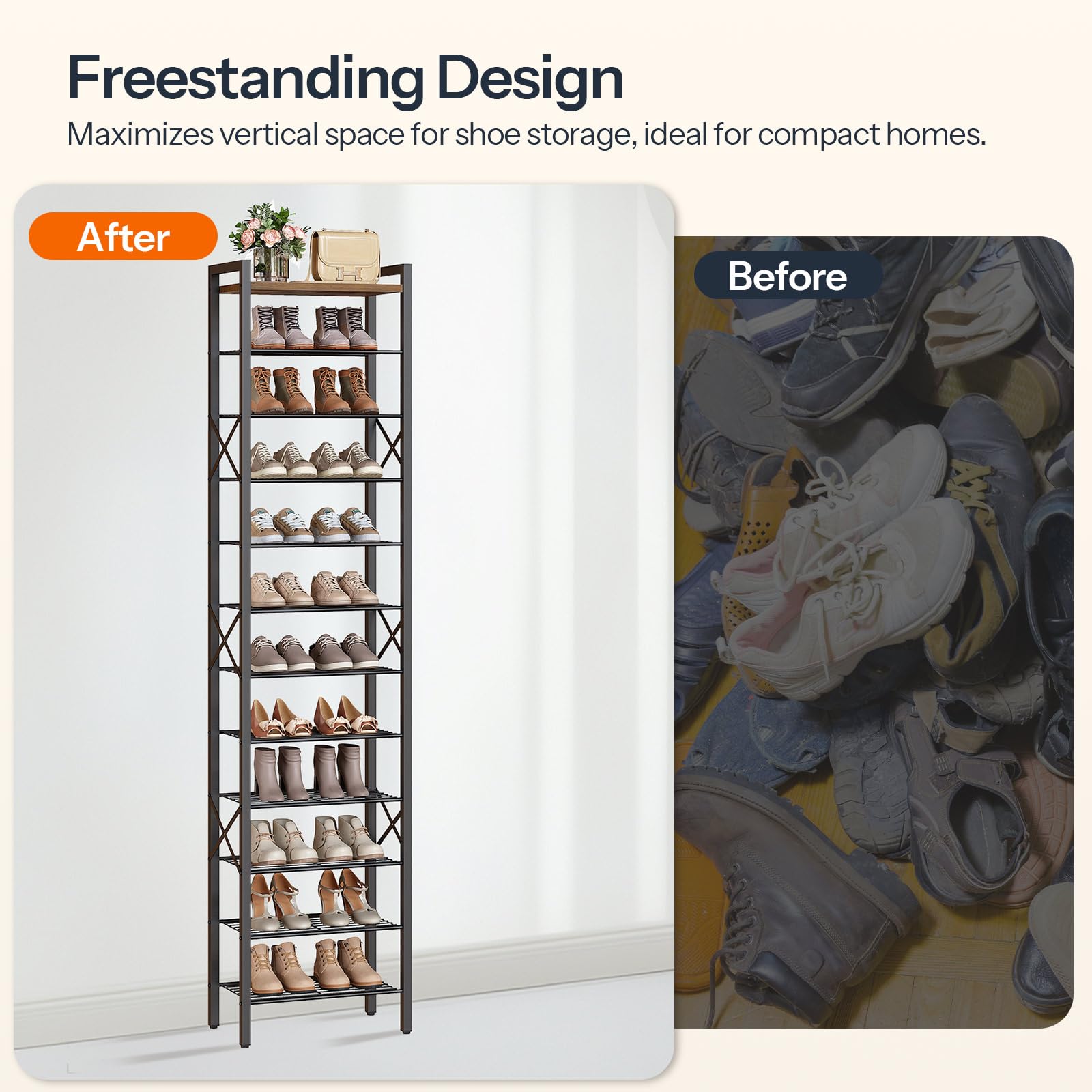 YATINEY narrow shoe rack neatly fits into a hallway for compact storage.