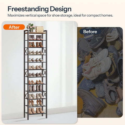 YATINEY narrow shoe rack neatly fits into a hallway for compact storage.