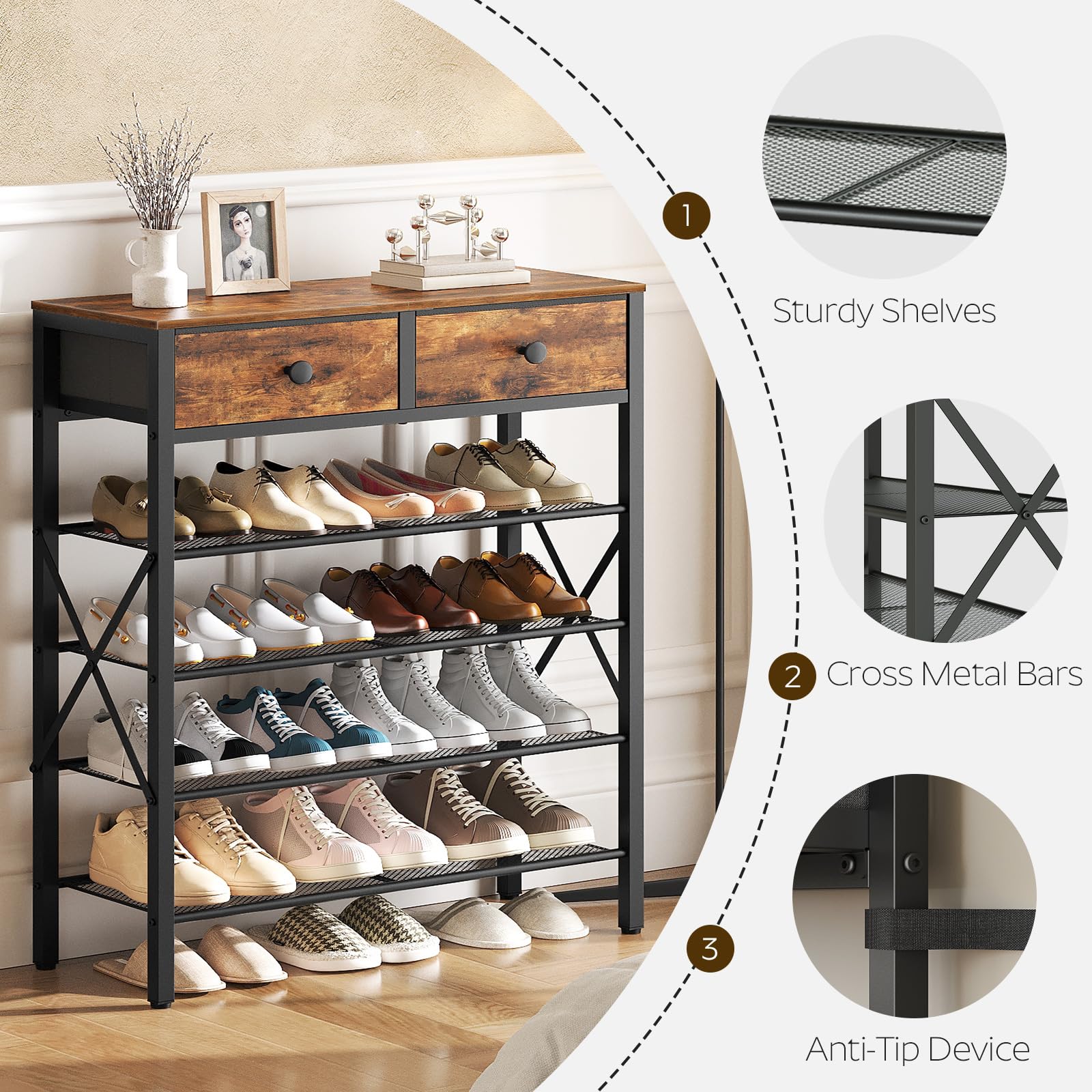 YATINEY entryway setup with shoes neatly displayed