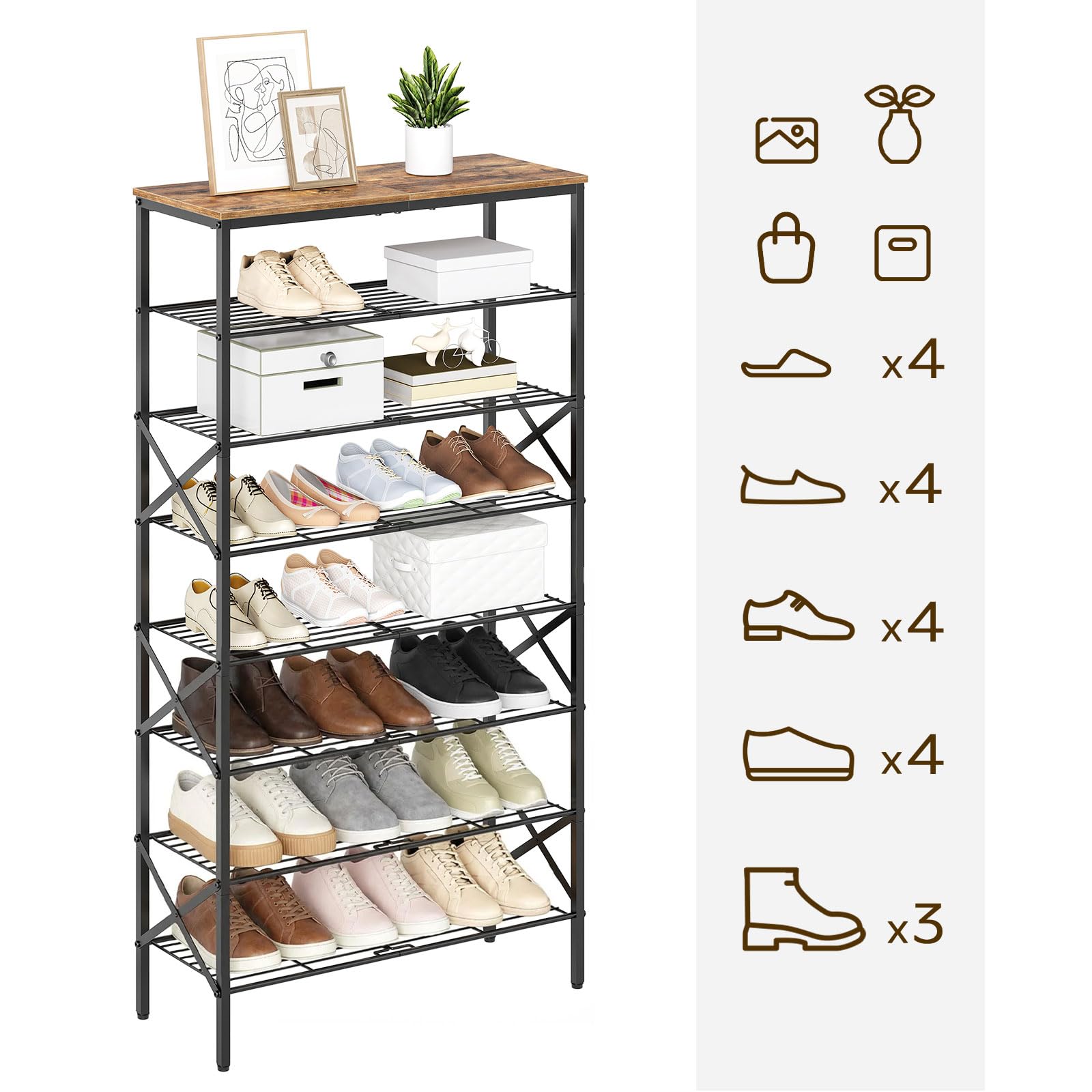 YATINEY shoe rack top layer stores bags and helmets neatly for quick access.