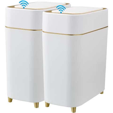 Yatmung 2Pack front view shows a sleek white trash can with gold edge.