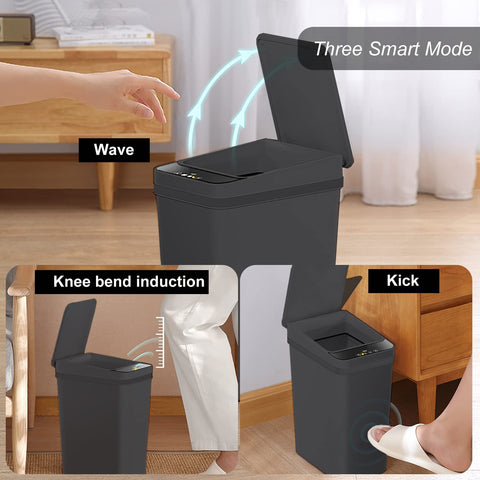 Yatmung touchless trash can side view highlights compact footprint for bathrooms and offices.