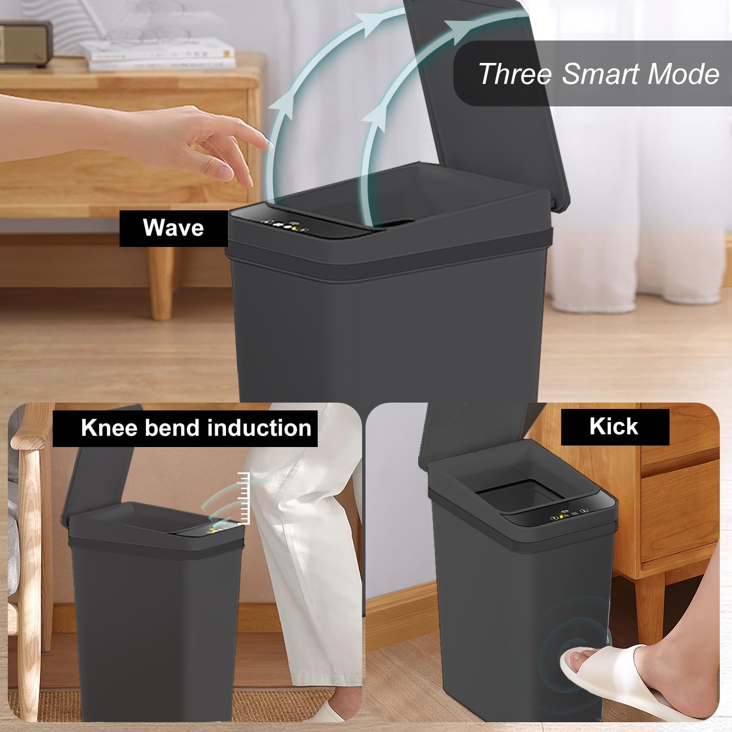 Yatmung motion sensor lid opens hands-free for hygienic waste disposal.