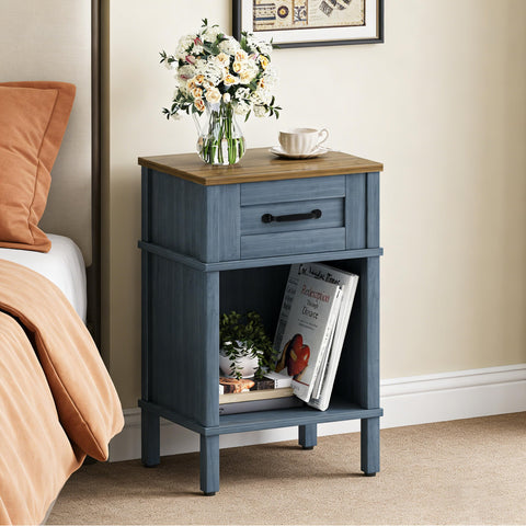 YAUKTAK blue end table with storage, top view for easy access to essentials.