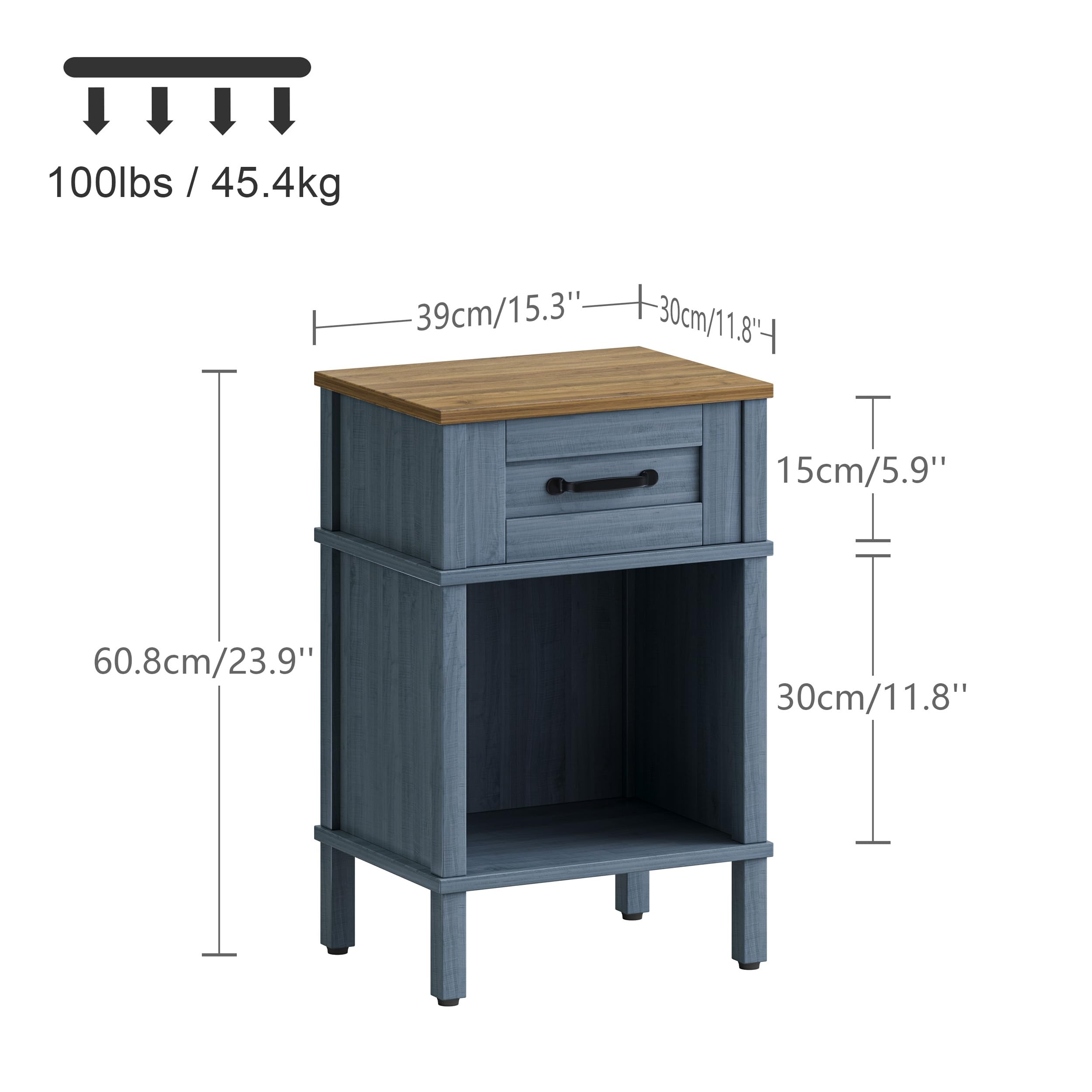 YAUKTAK compact nightstand dimensions compared for space planning.
