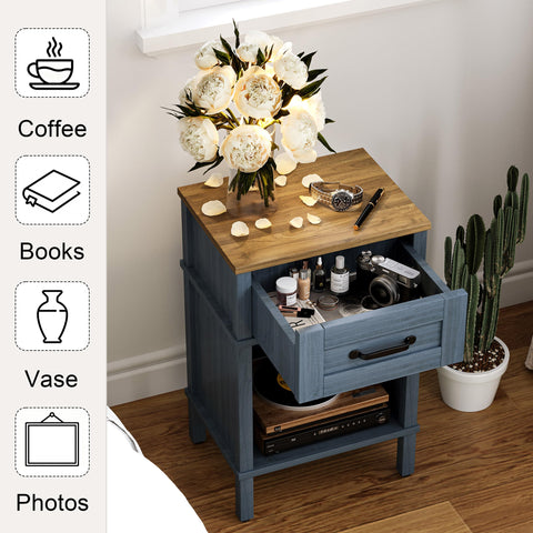 YAUKTAK wood nightstand closeup showing durable engineered wood finish.