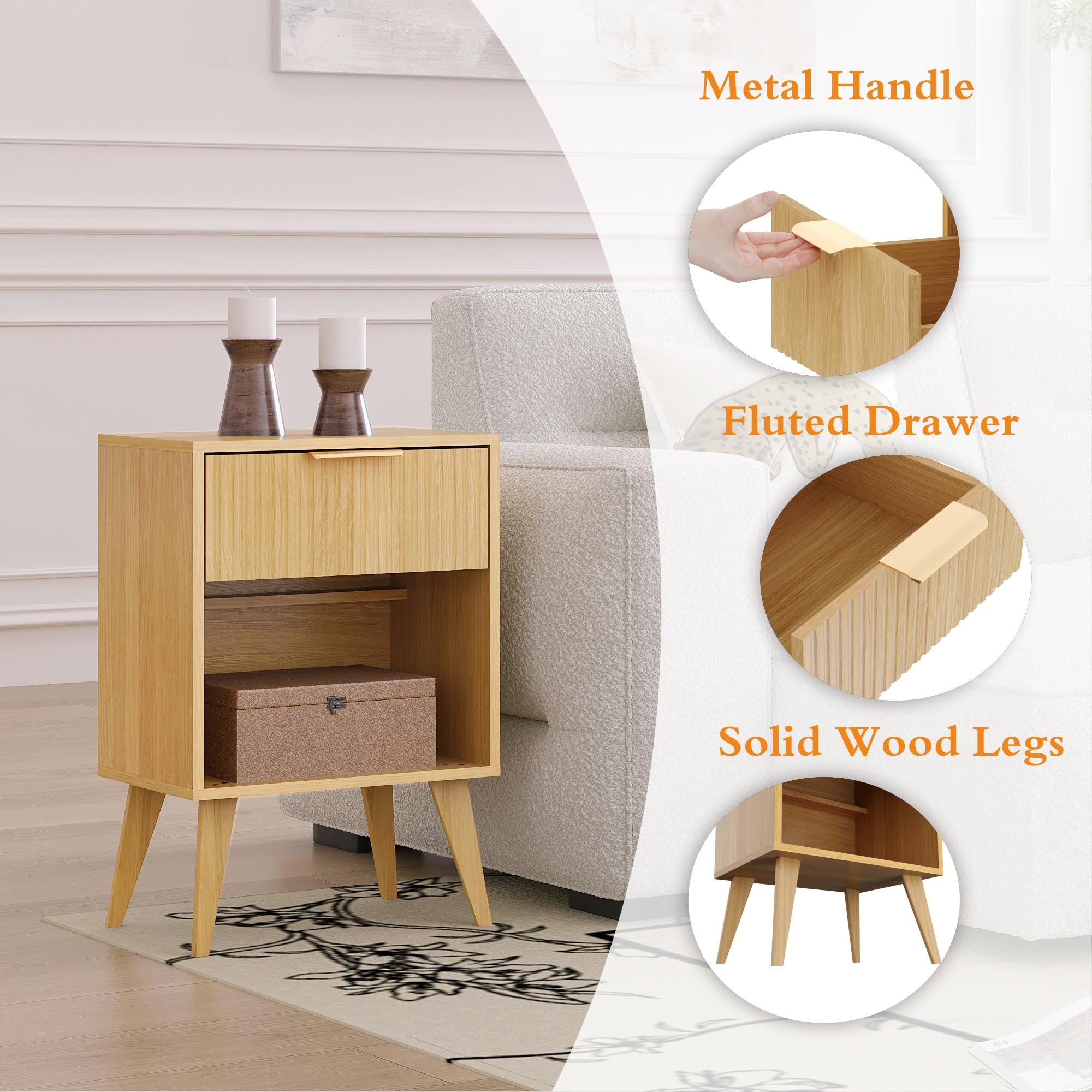 YAUKOMEL mid-century nightstand compact footprint suitable for small spaces