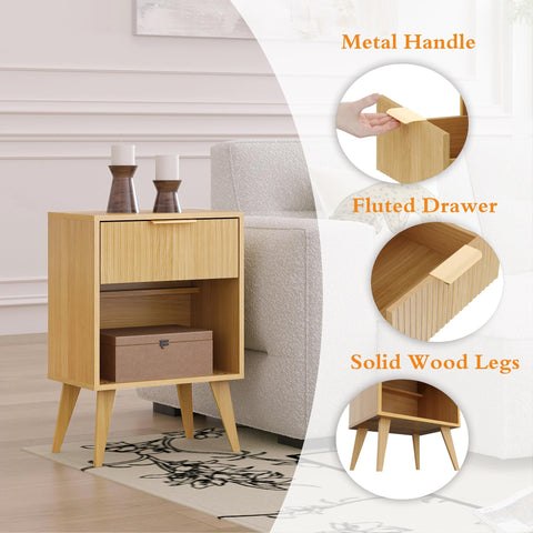 YAUKOMEL mid-century nightstand compact footprint suitable for small spaces