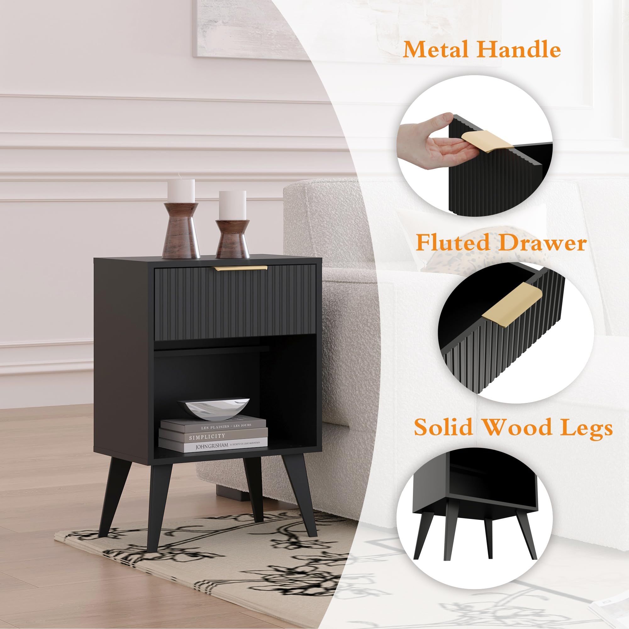 YAUKOMEL nightstand assembly and 18 month warranty information present.