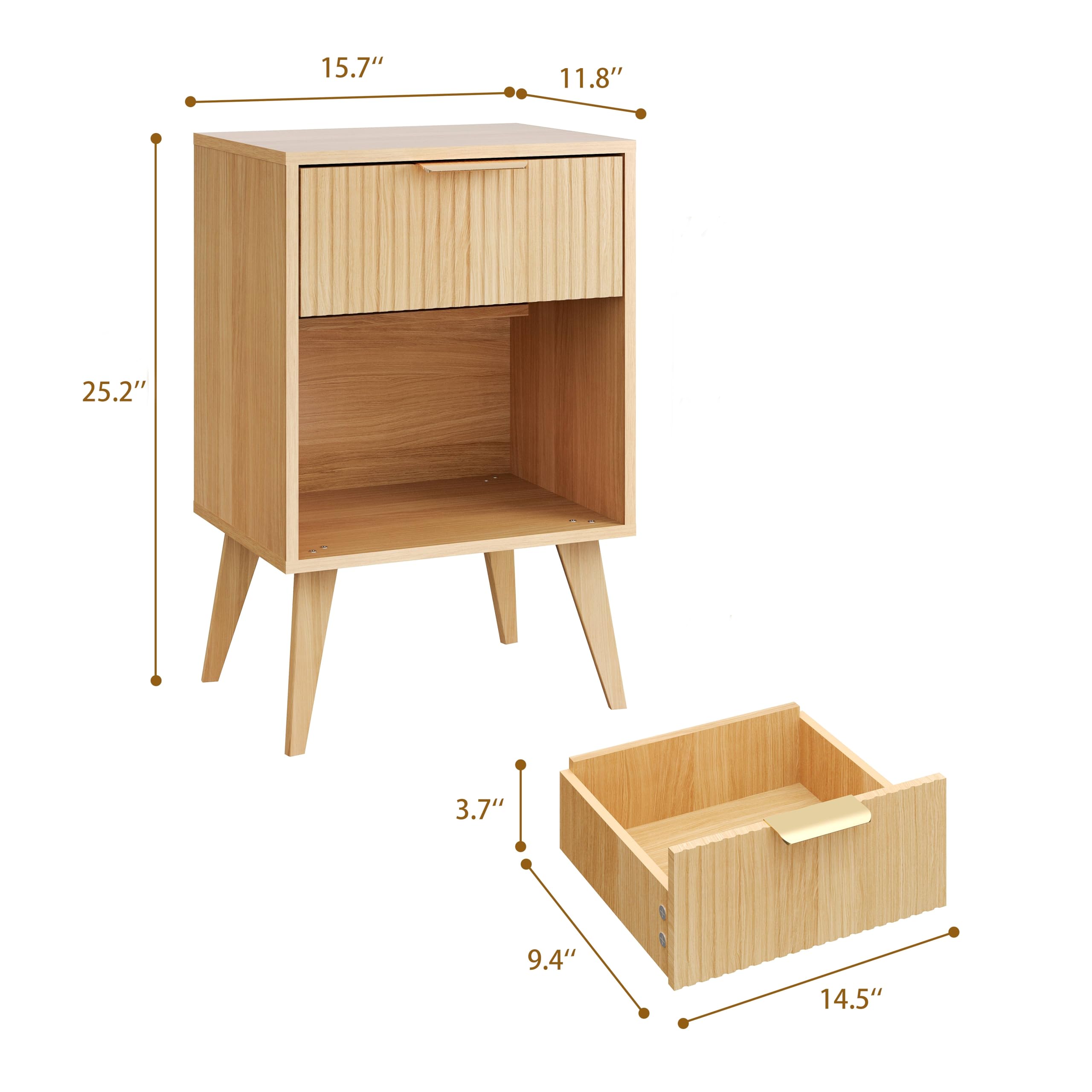 YAUKOMEL nightstand with beech legs adds a sturdy mid-century accent