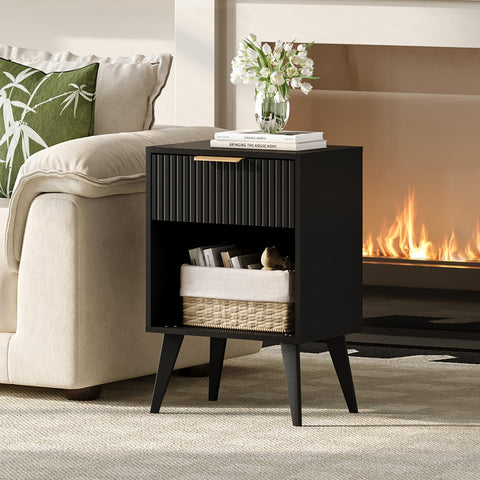 YAUKOMEL nightstand open shelf storage demonstrates versatile organization.
