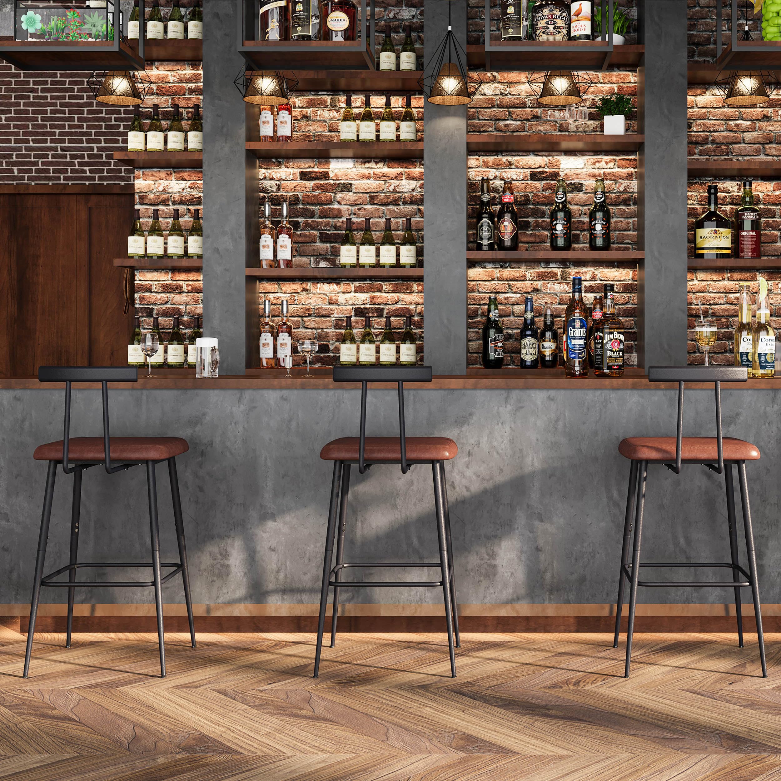 YAUKTAK bar stools on wood floor with protective pads to prevent scratches.