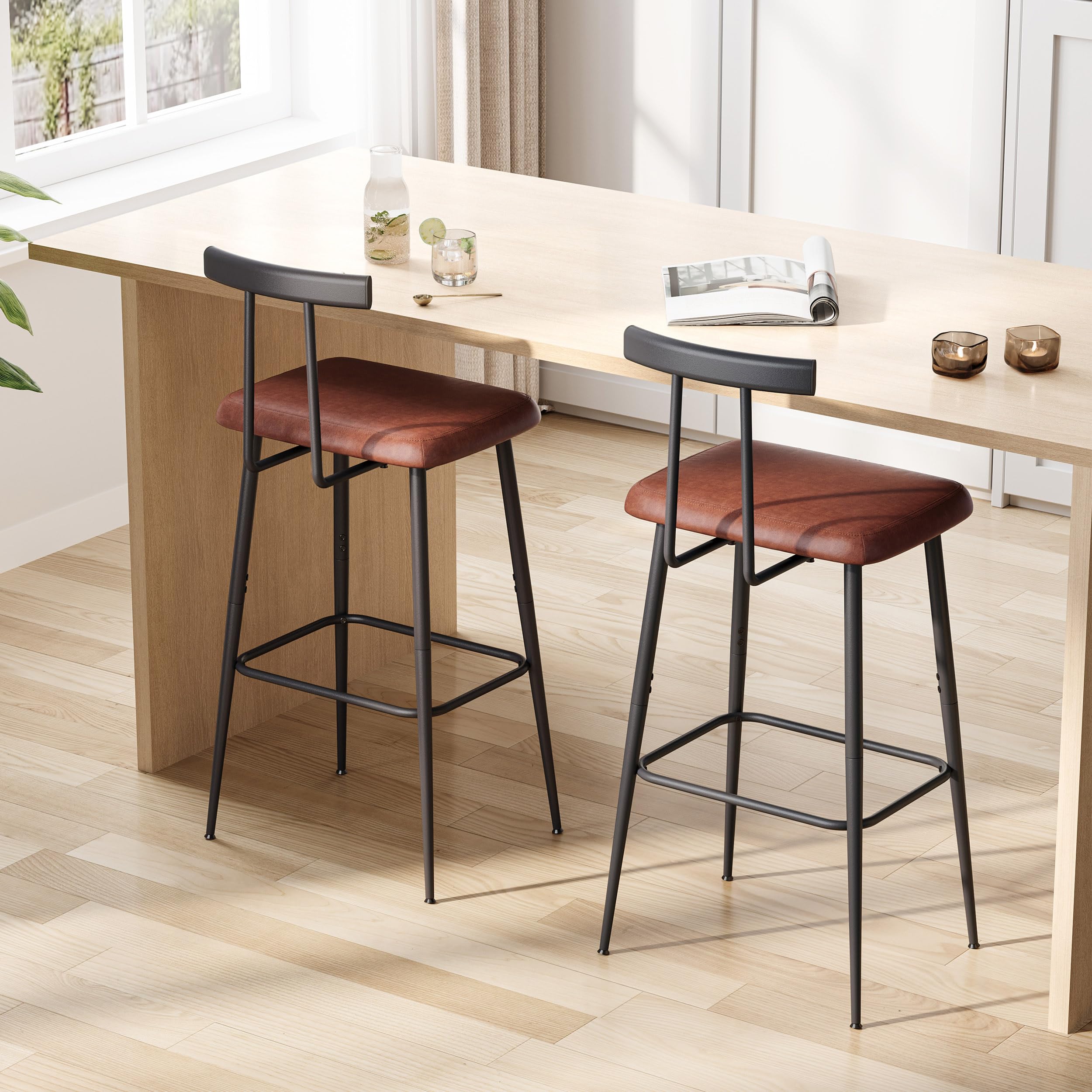 YAUKTAK bar stools backrest detail showing ergonomic support for comfortable seating.