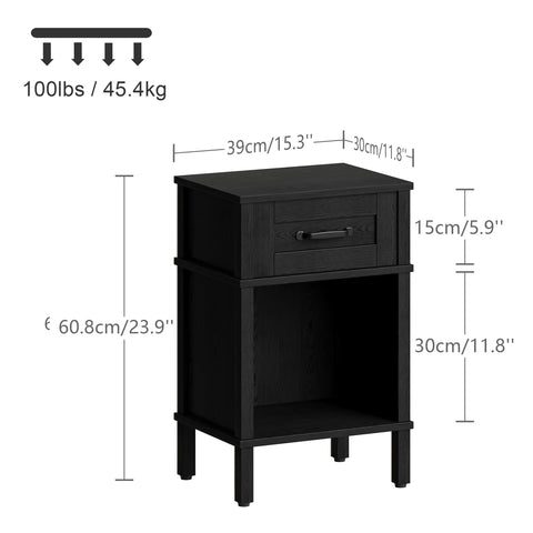 YAUKTAK black end table styled in modern room setting.