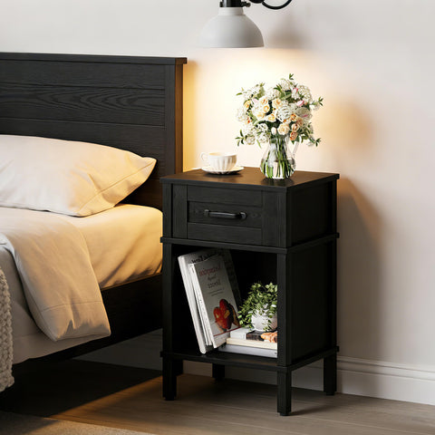 YAUKTAK nightstand dimensions fit bedside spaces neatly.