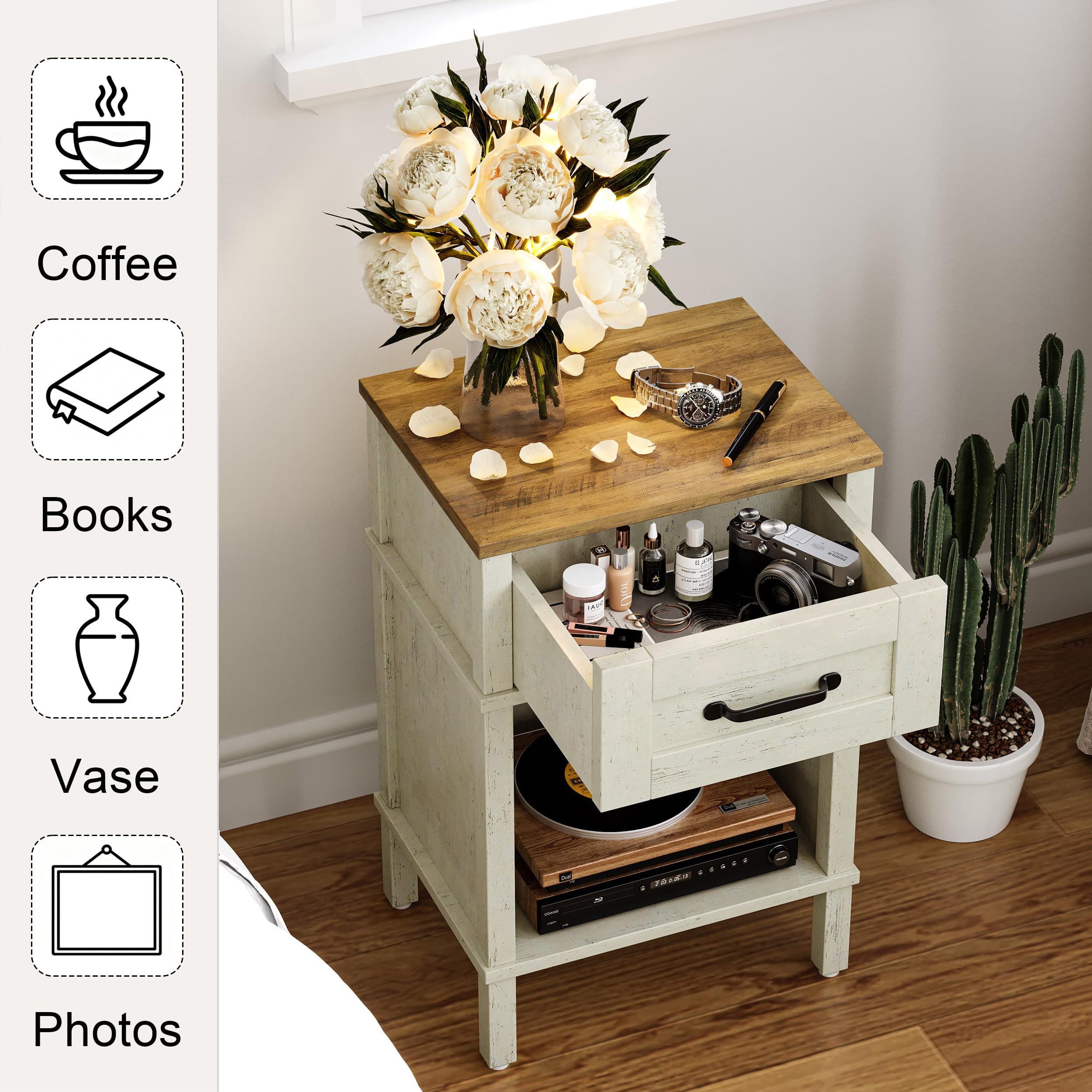 YAUKTAK nightstand side view highlights slim profile