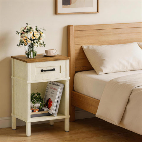 YAUKTAK white farmhouse nightstand front view with compact bedside storage