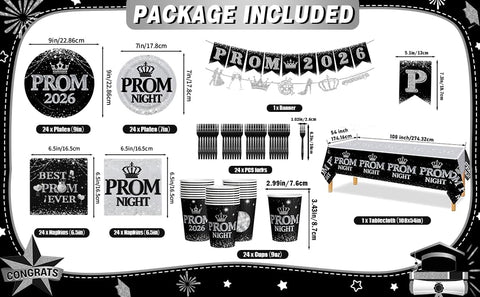 Yavxzvbw Prom 9in plates complement a sleek black-and-white table setting.