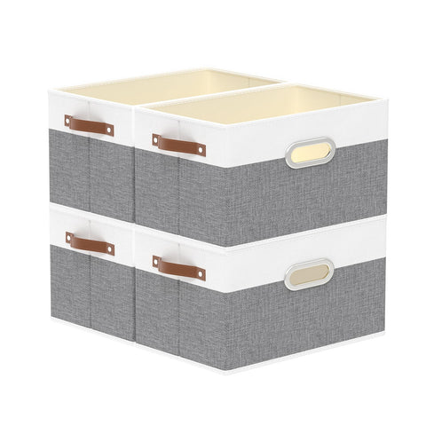Yawinhe gray fabric storage basket foldable on a shelf for easy organization.