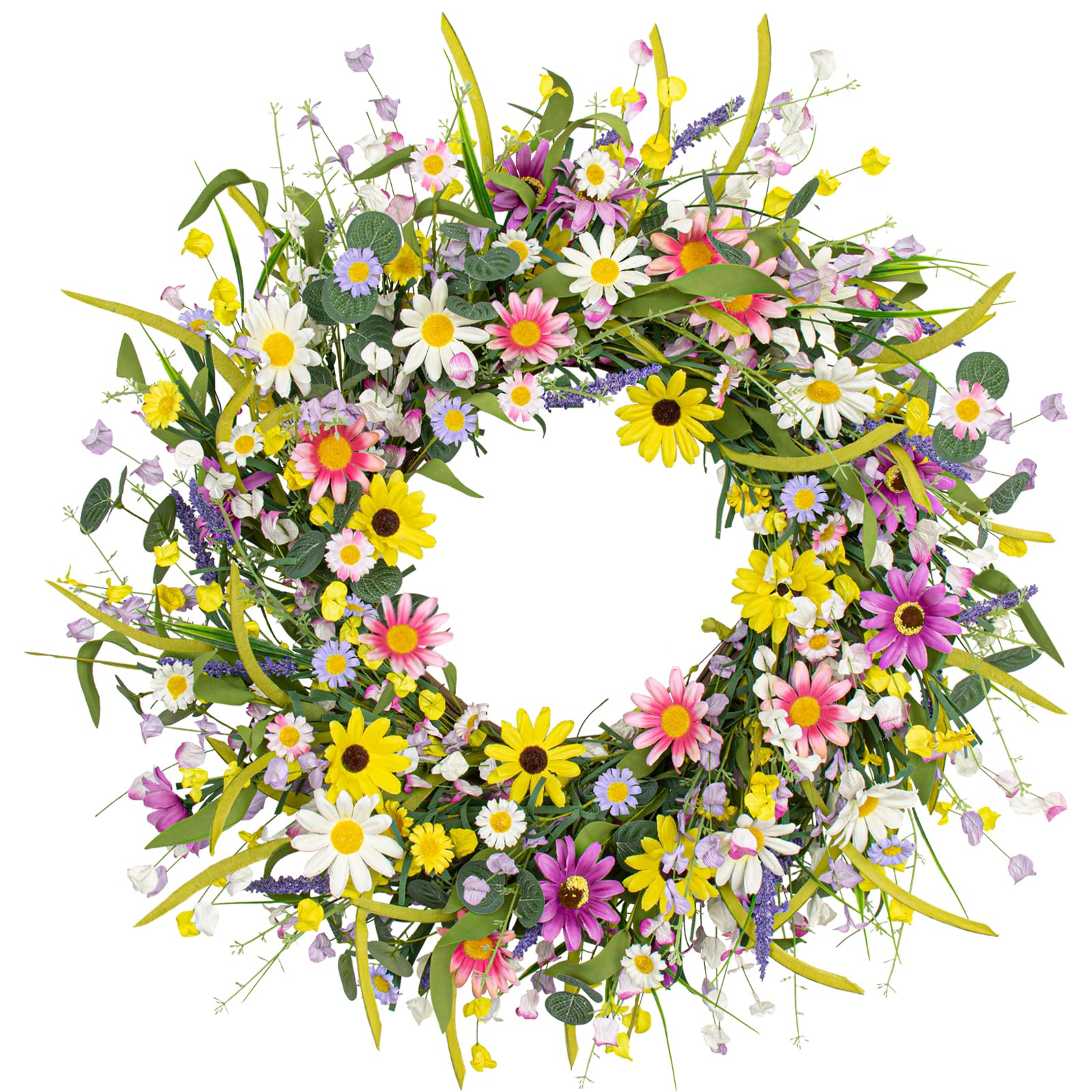 Yawwind 28-inch summer wreath for front door adds welcoming color.
