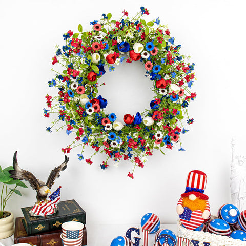 Yawwind 4th of July wreath offers colorfast, long-lasting patriotism.