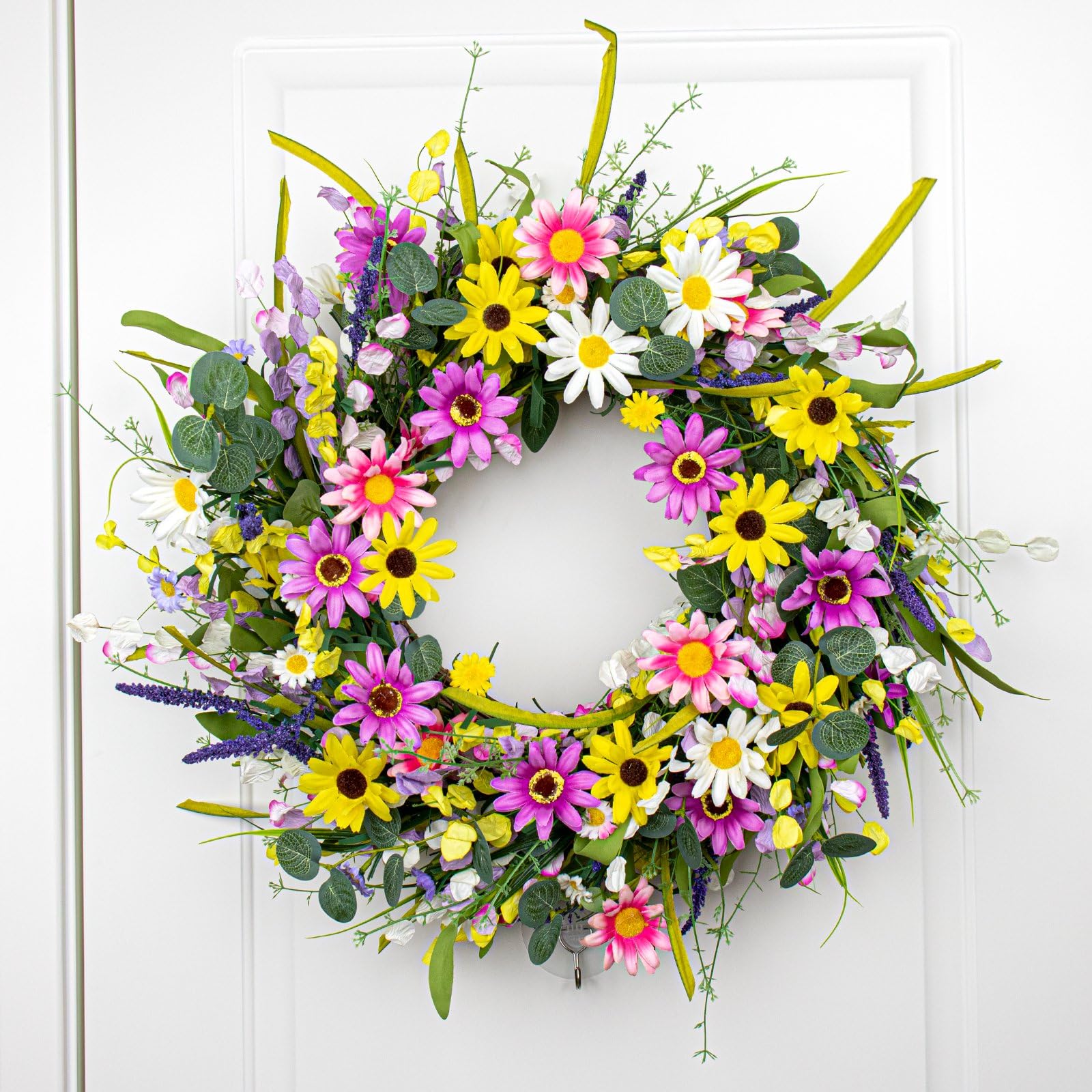 Yawwind daisy lavender wreath with rustic charm for seasonal decor.