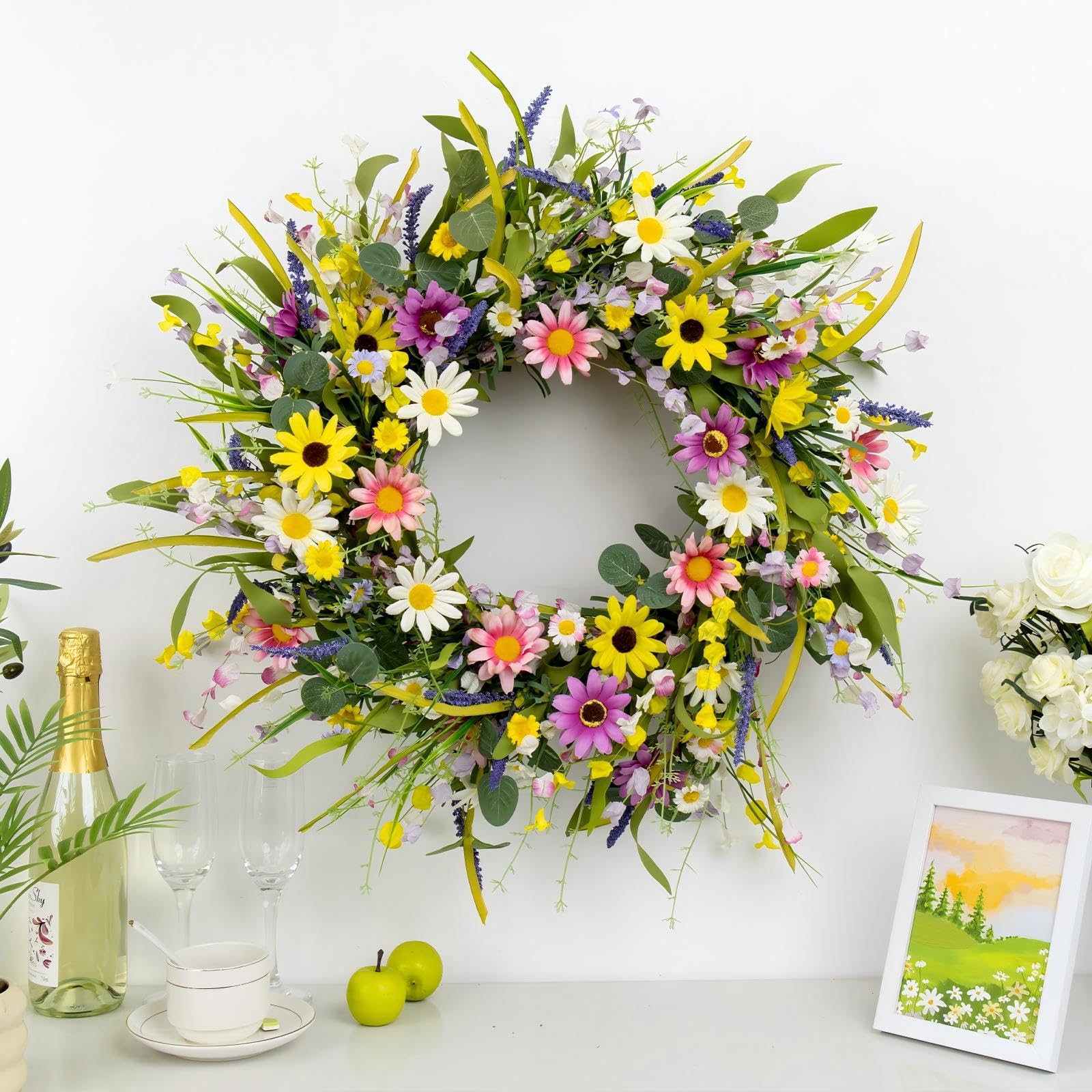 Yawwind close-up reveals daisy petals and lavender stems for appeal.