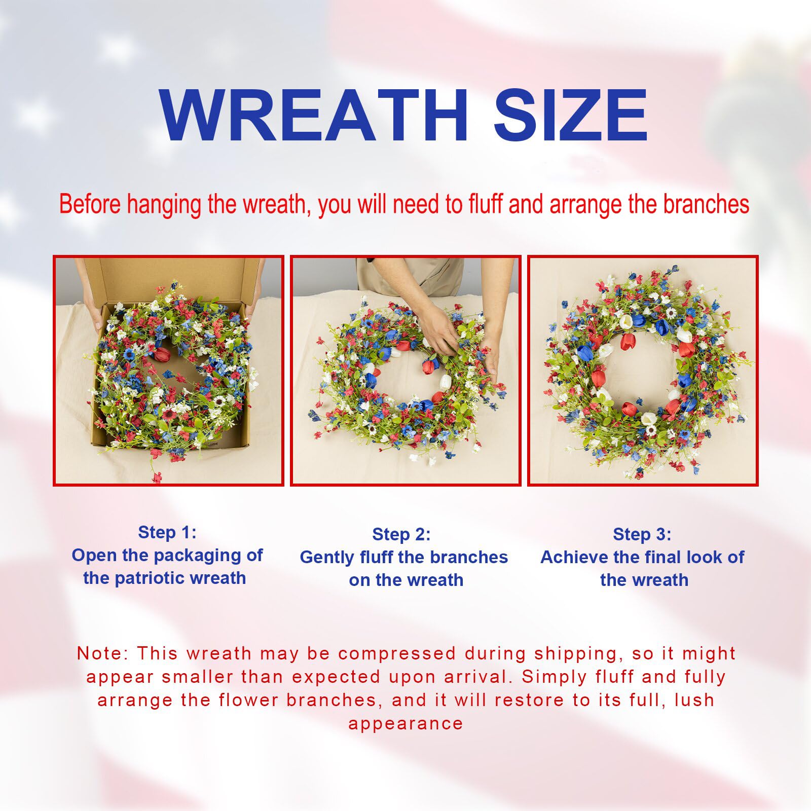Yawwind independence day wreath decorates walls with durable silk flowers.