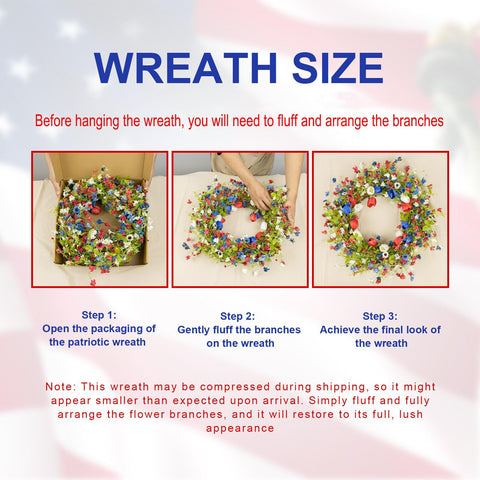 Yawwind independence day wreath decorates walls with durable silk flowers.