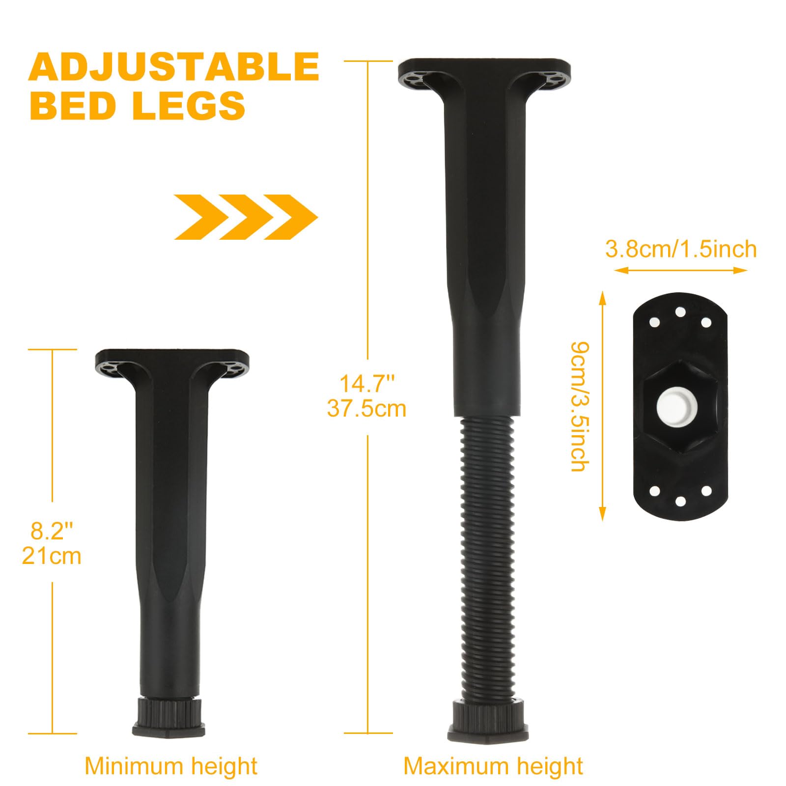 YAYODS swivel-base bed legs for adjustable height on uneven floors