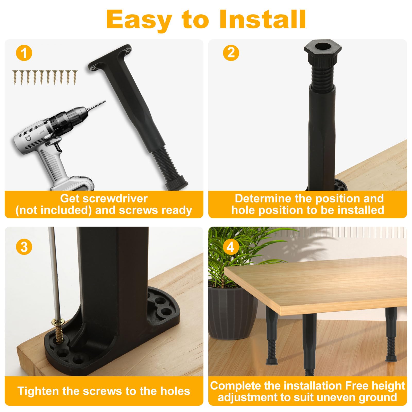 YAYODS easy-installation bed legs with included hardware