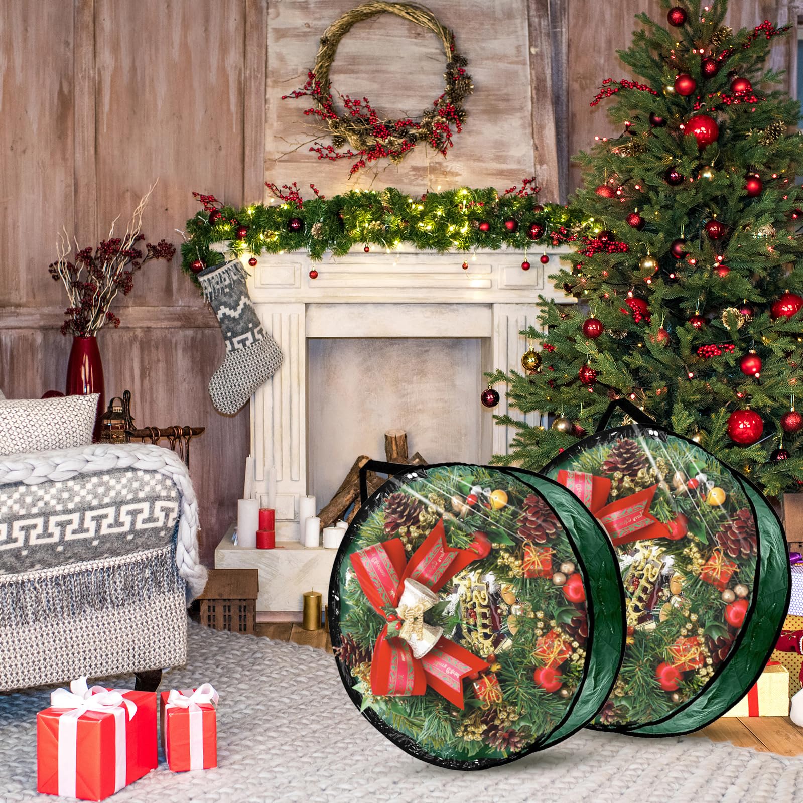 YAYODS fold-flat wreath storage bag saving space when not in use