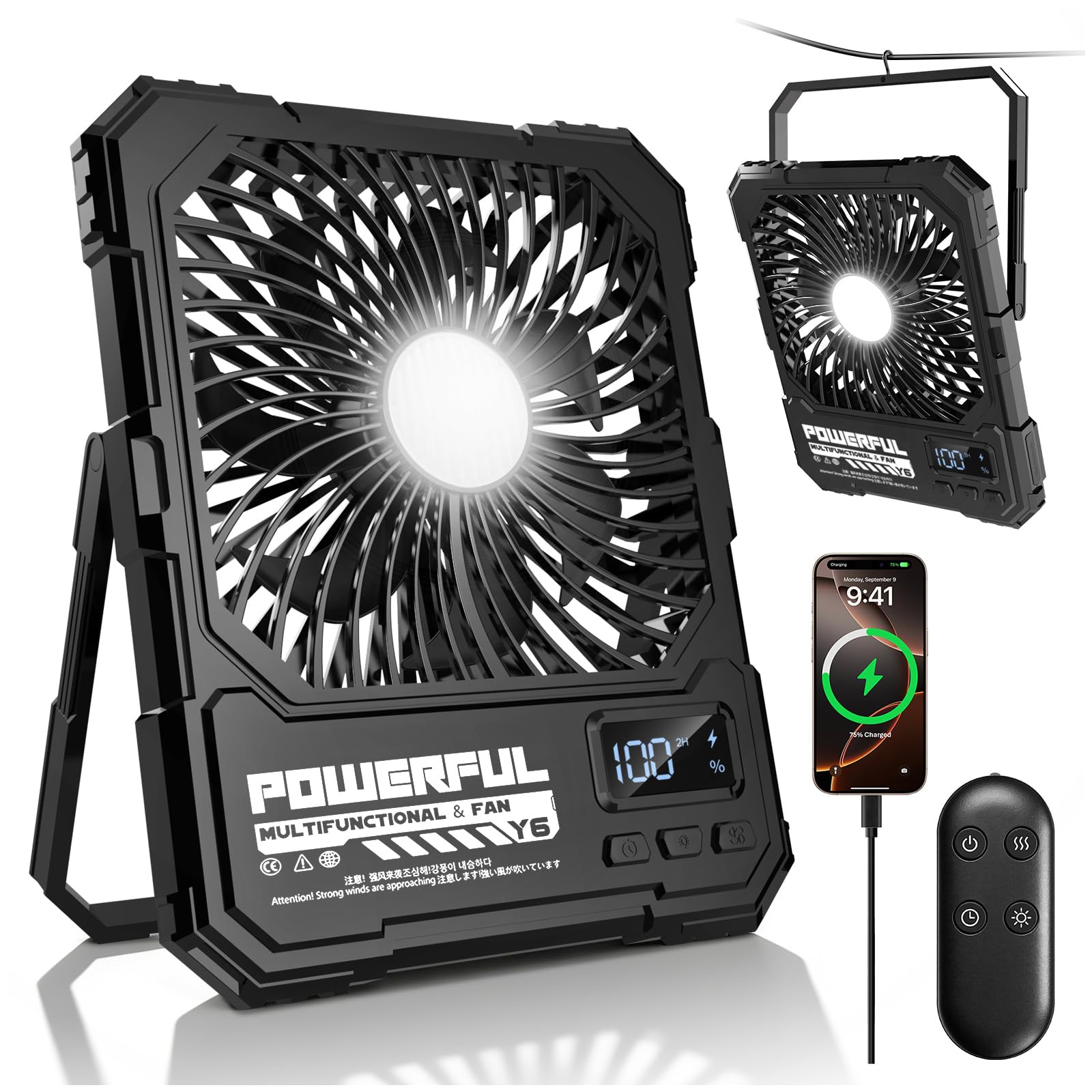 yAyusi 20000mAh travel fan front view offers long-lasting cooling on trips.