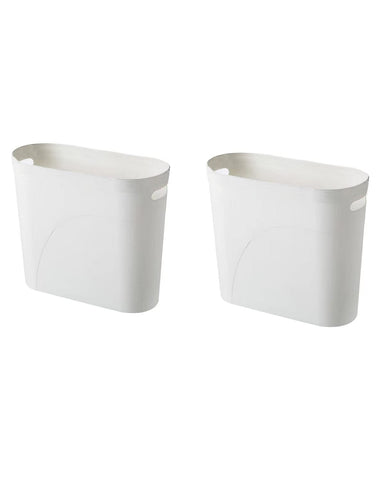 YAZEES 3-gallon bathroom trash can set 2, white, front view for compact spaces