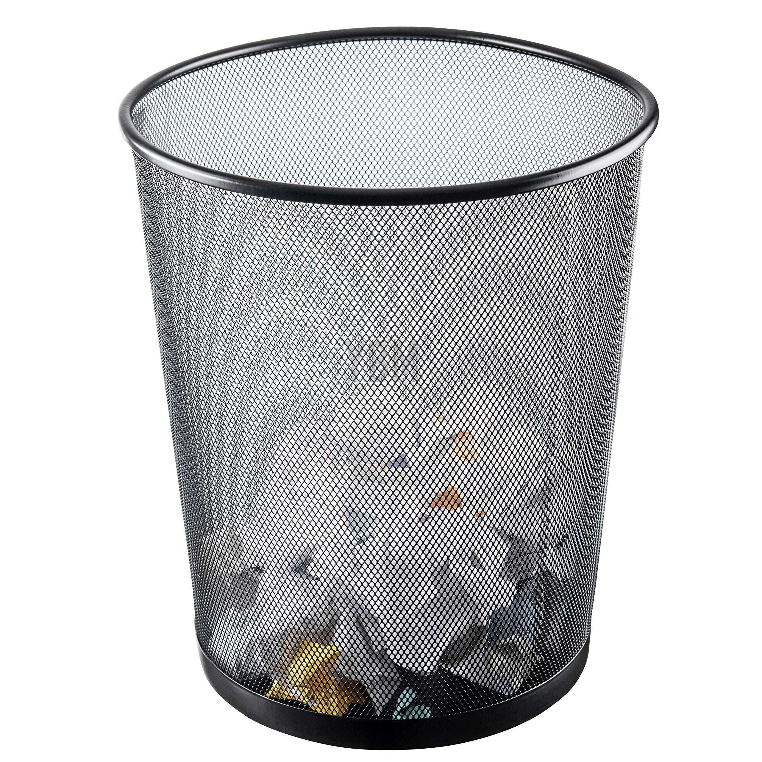 YBM HOME round mesh trash can in an office setting showing durability.