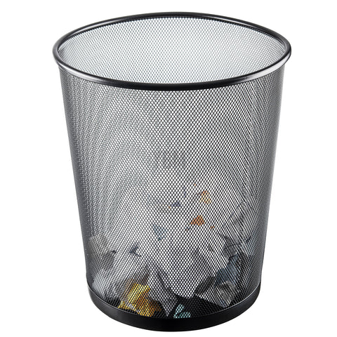 YBM HOME round mesh trash can in an office setting showing durability.