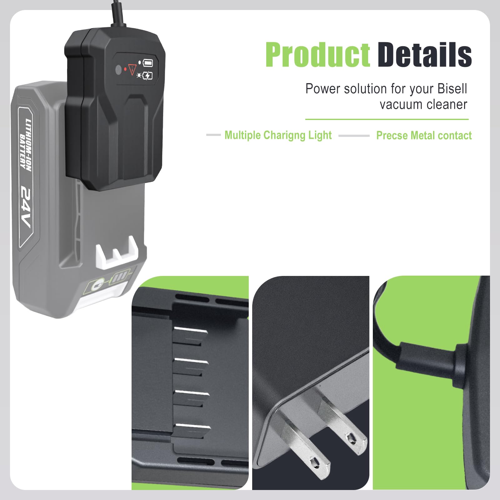 YCFSERMYO charger for Bissell 3797V battery with LED indicators.