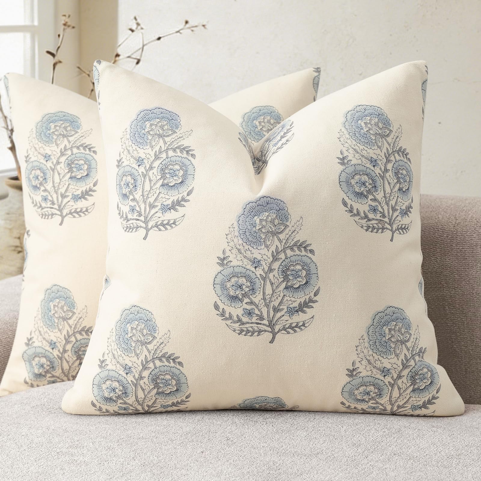 YCOLL vintage floral pillow cover front view for stylish living room decor.