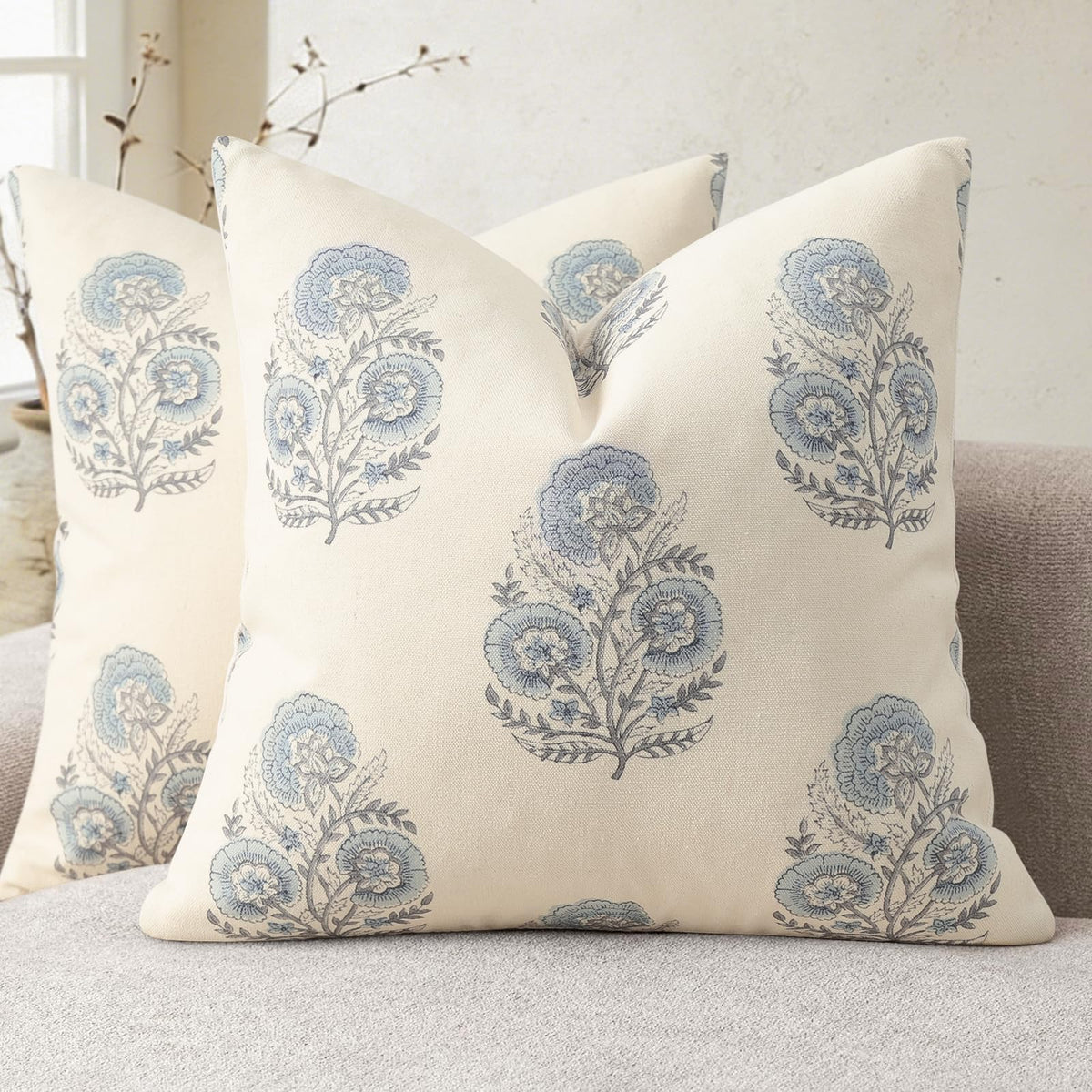 YCOLL vintage floral pillow cover front view for stylish living room decor.