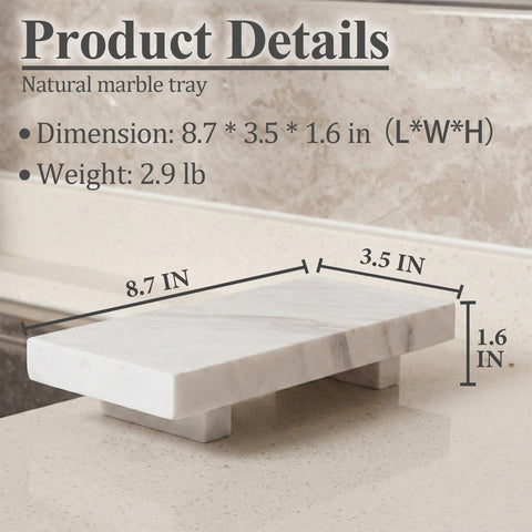YCROJBK glorious white marble tray closeup reveals natural veining and smooth finish.