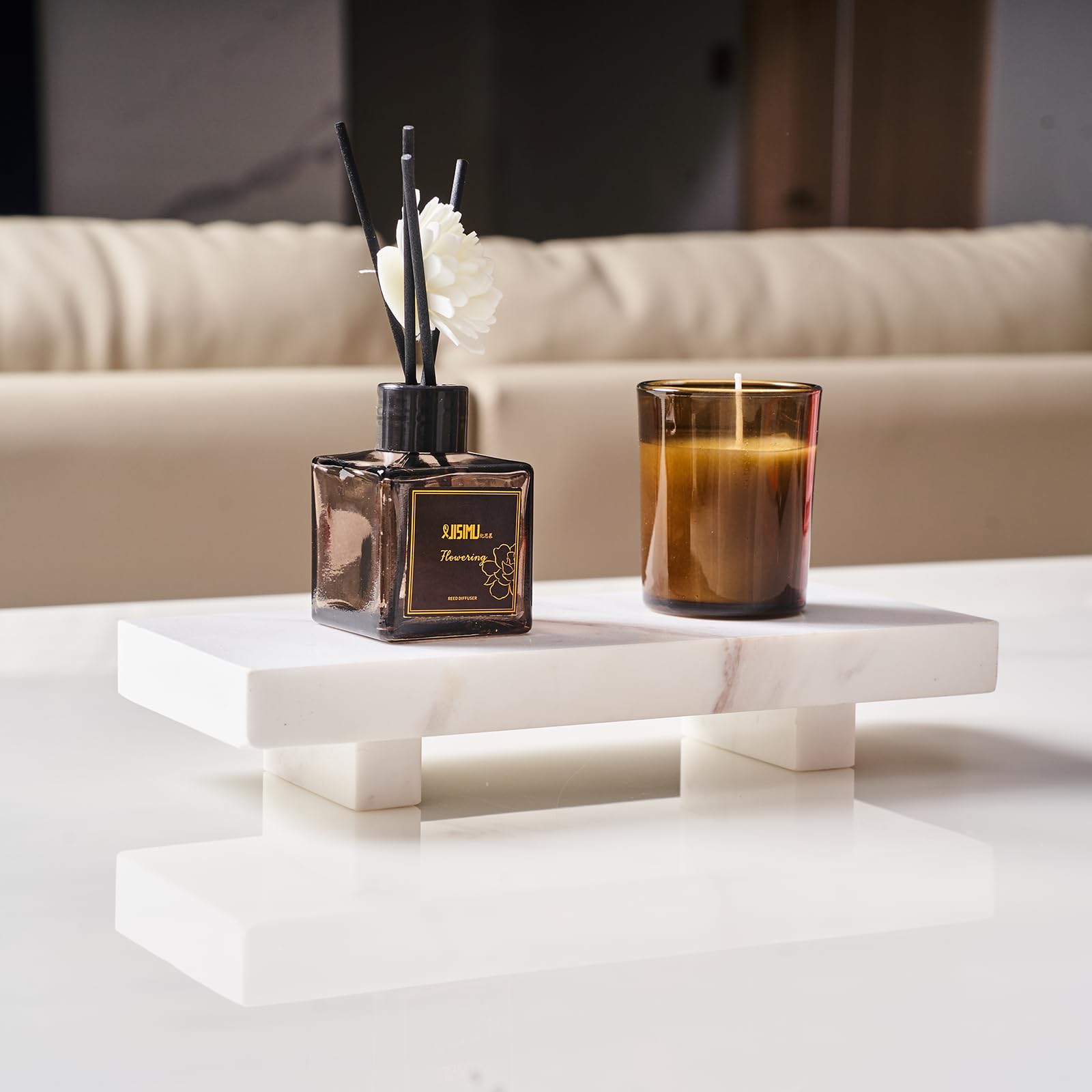 YCROJBK marble riser display elevates bottles and decor for stylish countertops.