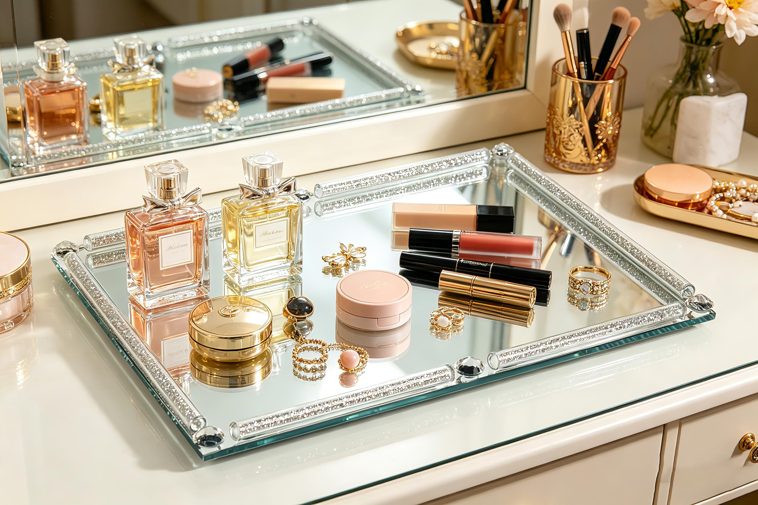 YCWF crystal tray featuring an anti-slip bottom protects surfaces.