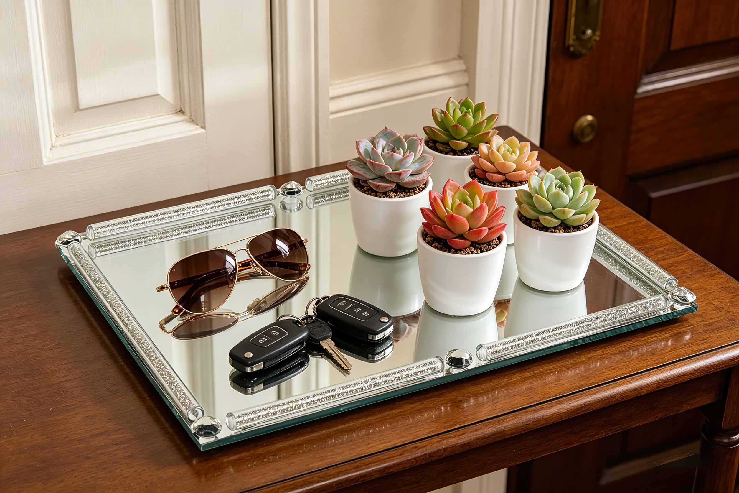 YCWF elegant dresser centerpiece tray fits bedroom and bathroom decor.