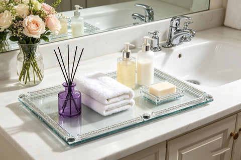YCWF perfume and jewelry display tray ideal for organizing on a vanity.