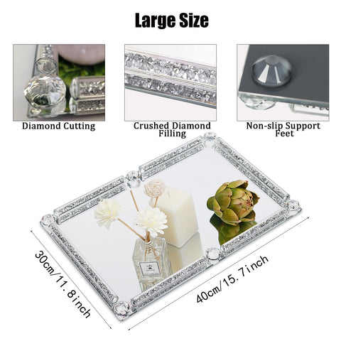 YCWF silver vanity tray showcases perfumes on a reflective surface with elegance.