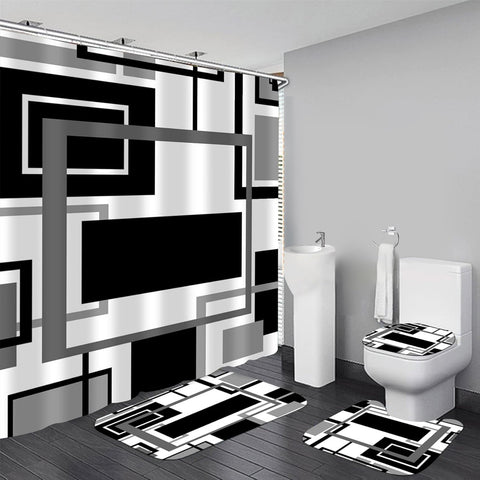 Yddsky black geometric shower curtain with vivid print for a modern bathroom look