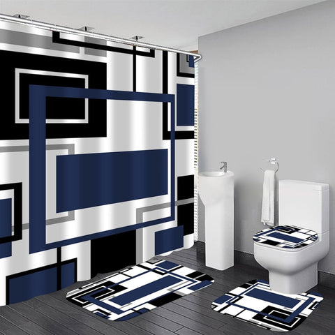 Yddsky blue geometric shower curtain with crisp HD print for a stylish bathroom