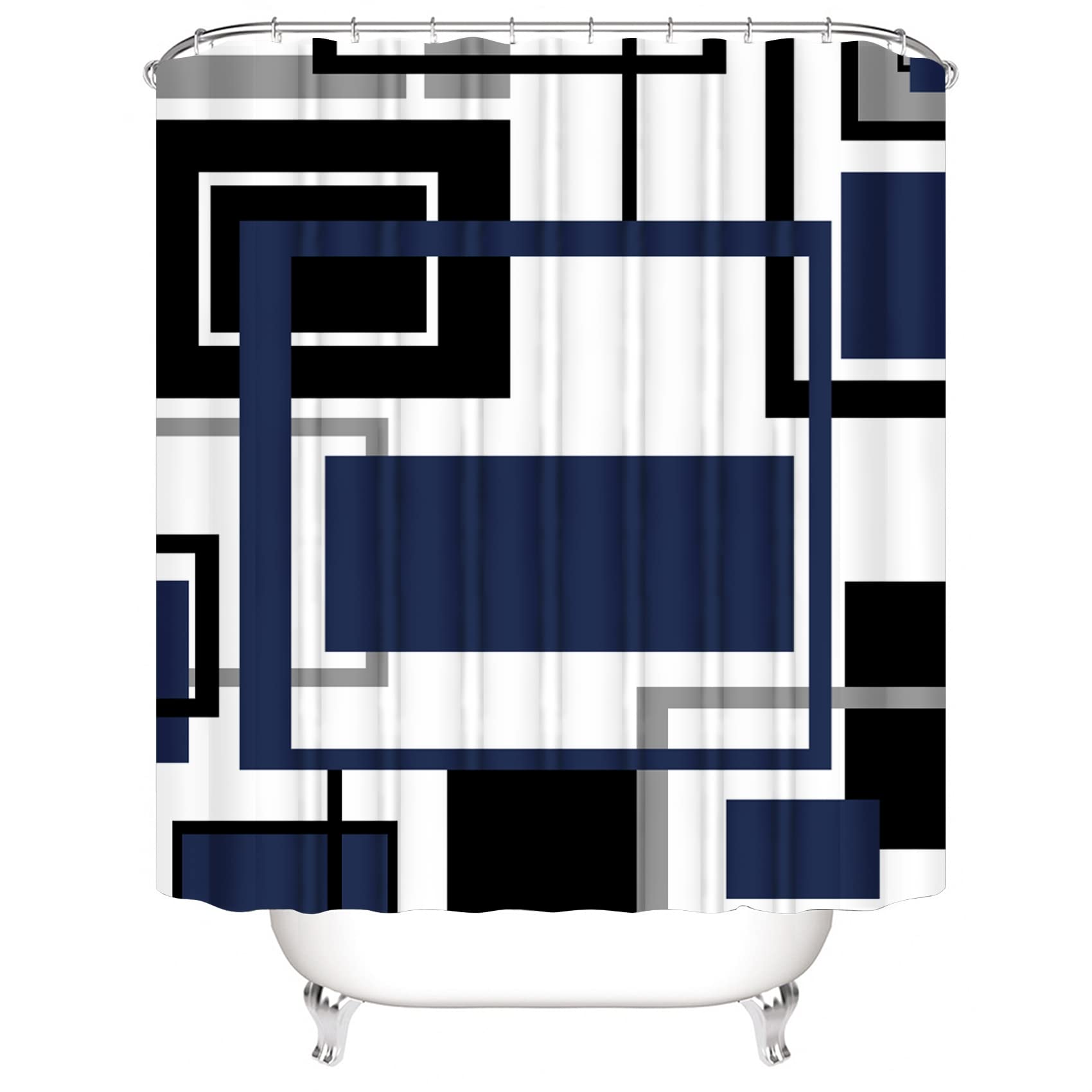 Yddsky blue geometric U-shaped rug offering secure footing in front of the toilet