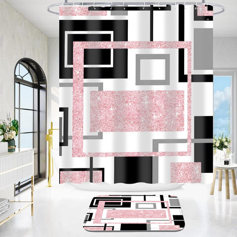 Yddsky high-resolution pink geometric print—vivid bathroom decor